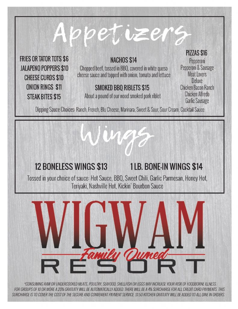 Wigwam Menu Dinner