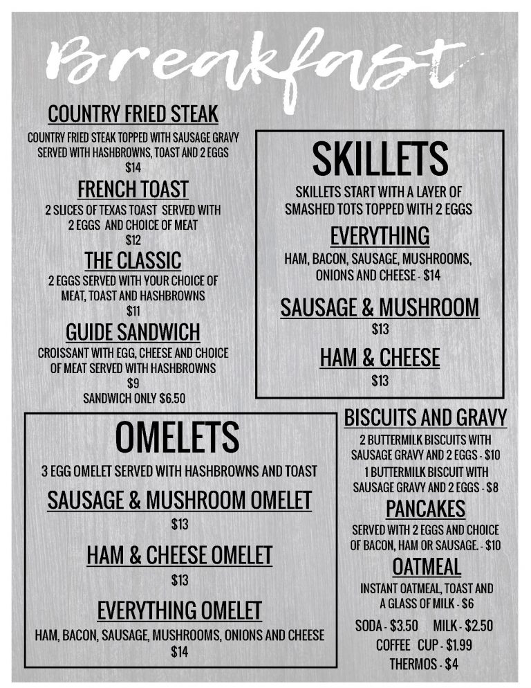 Breakfast Menu Wigwam Lake of the Woods